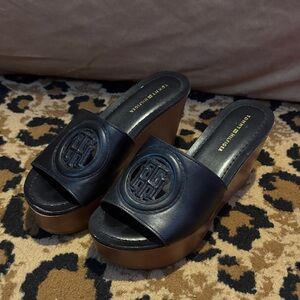 Tommy Hilfiger Black Leather Wedges